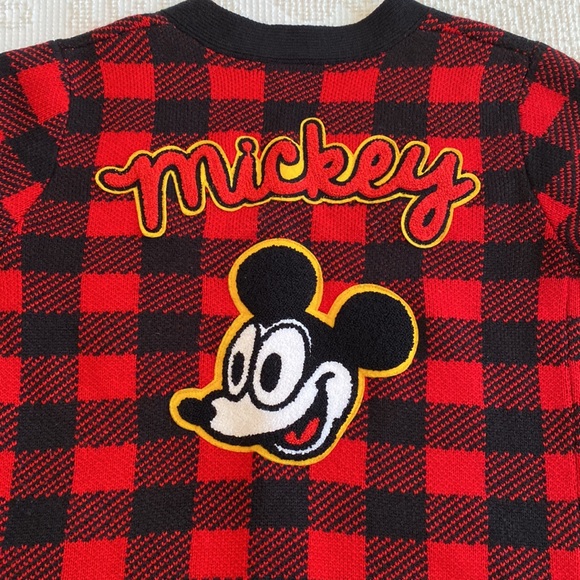 Retro Disney Mickey Mouse Buffalo Plaid Letterman Sweater Cardigan size Small - Picture 10 of 12